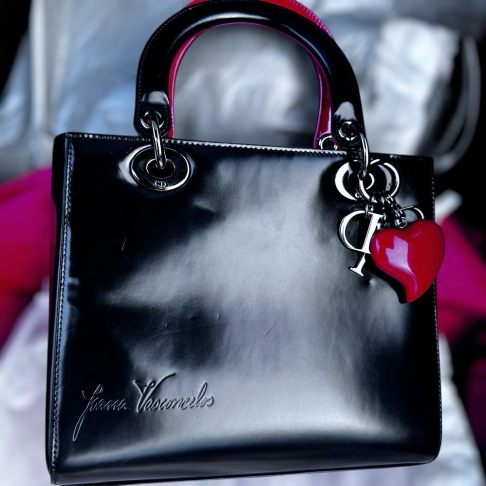 Limited Edition Christian Dior Lady Dior Art Black Patent Leather Red Heart Bag - Picture 14 of 15